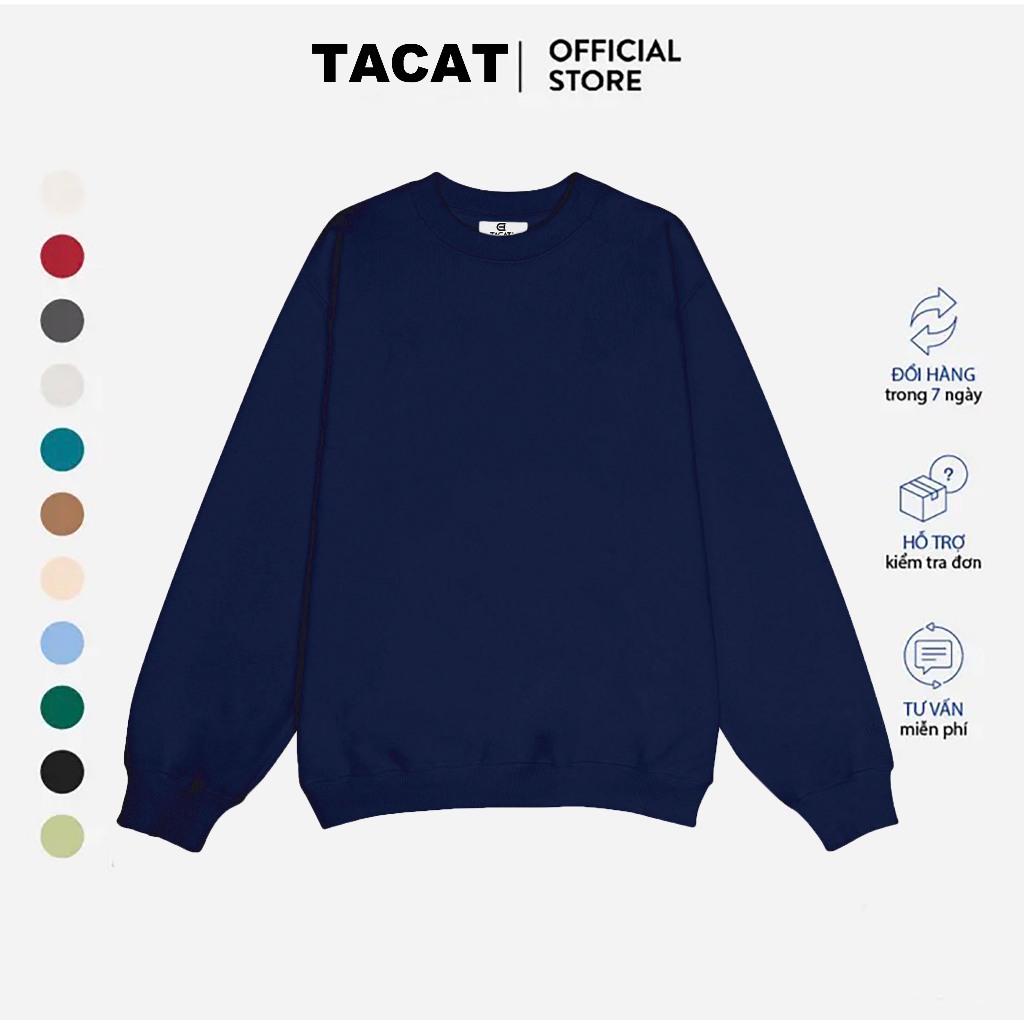 Áo SWEATER nỉ Bông TRƠN C0 - TACAT UNISEX nam nữ LOCAL BRAND