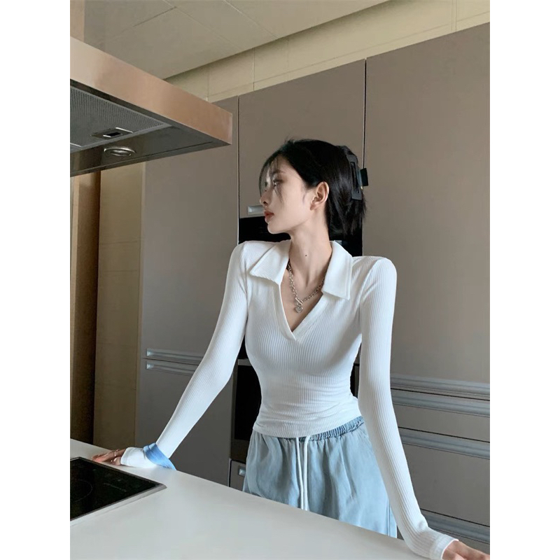 Áo thun gân dài tay cổ bẻ xẻ V 3 màu ,Áo thun dài tay Cổ Bẻ, Tay dài🍓🍓🍓910