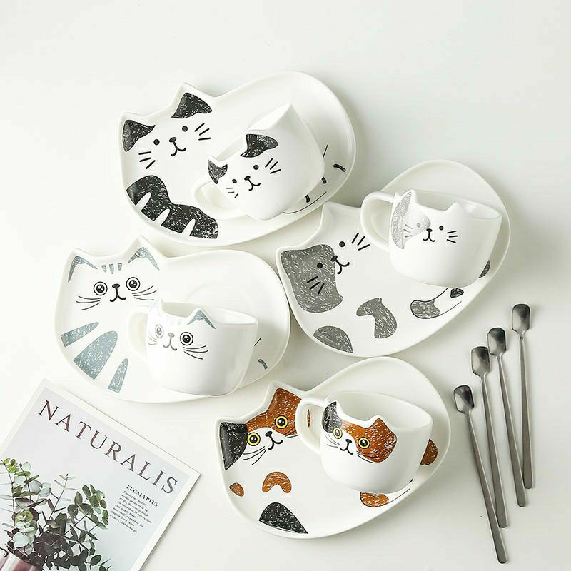 Ly Cốc Mấy Chú Mèo Méo Mẻo Mèo Meo Uống Cafe Home Decor Nấu Nướng