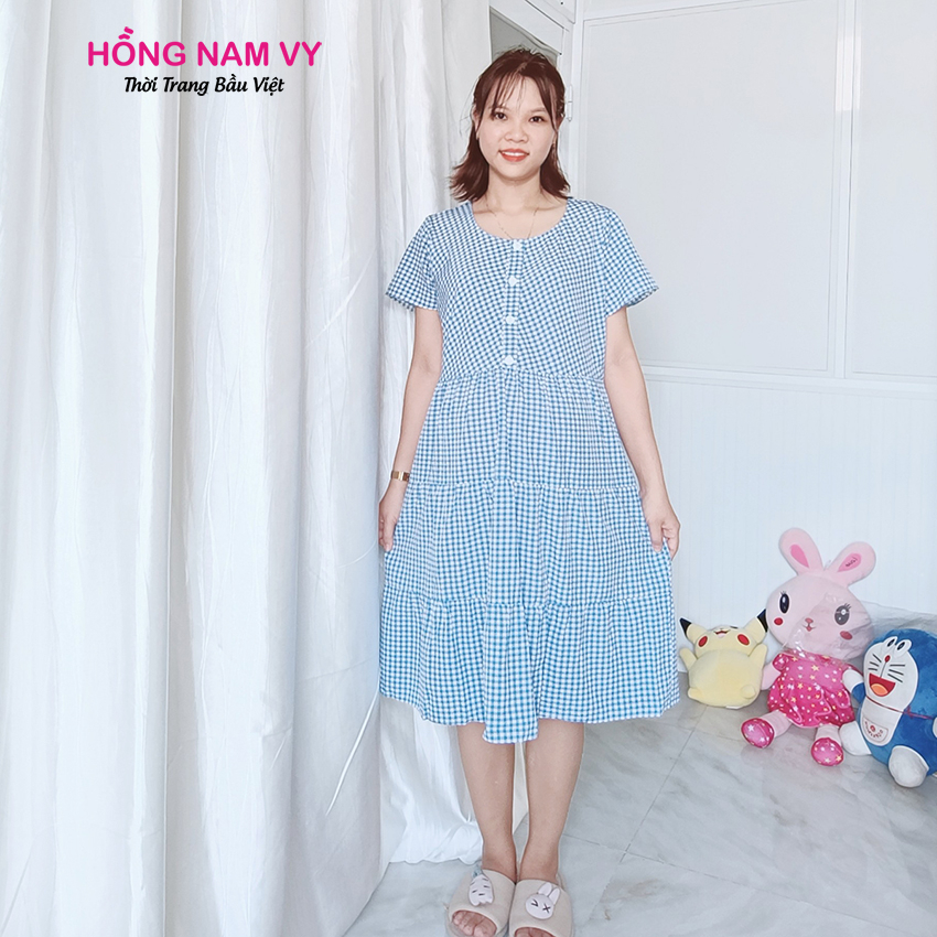 Đầm bầu cho bé bú sau sinh caro mặc nhà, đi chơi đẹp mát