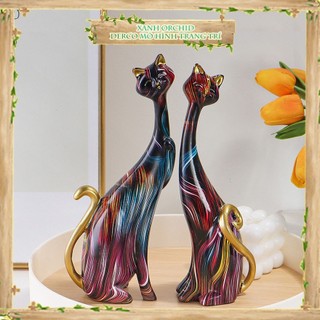 Decor để bàn "tượng cặp mèo" bằng nhựa resin trang trí phòng khách tranh sơn dầu mềm hình cặp đôi mèo phong cách châu âu