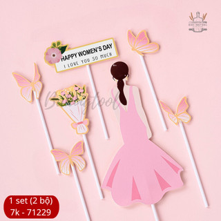 Sp071229 set que giấy cô gái váy hồng + hồ điệp hồng