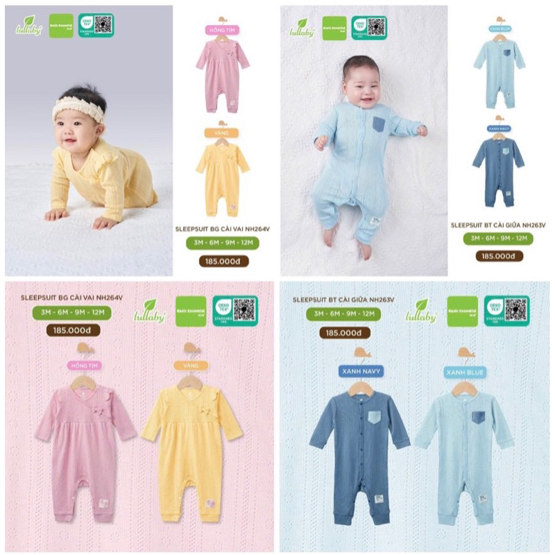 Sleepsuit bé trai, bé gái cài vai Lullaby NH264V - NH263V (Sz 3-12M)