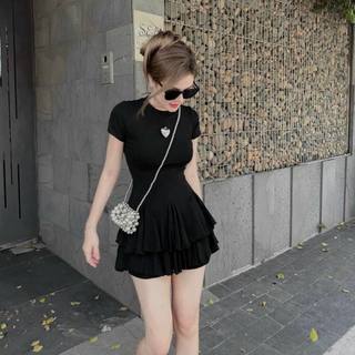 Đầm xòe trơn cổ tròn hai tầng bèo siêu hot cc7387