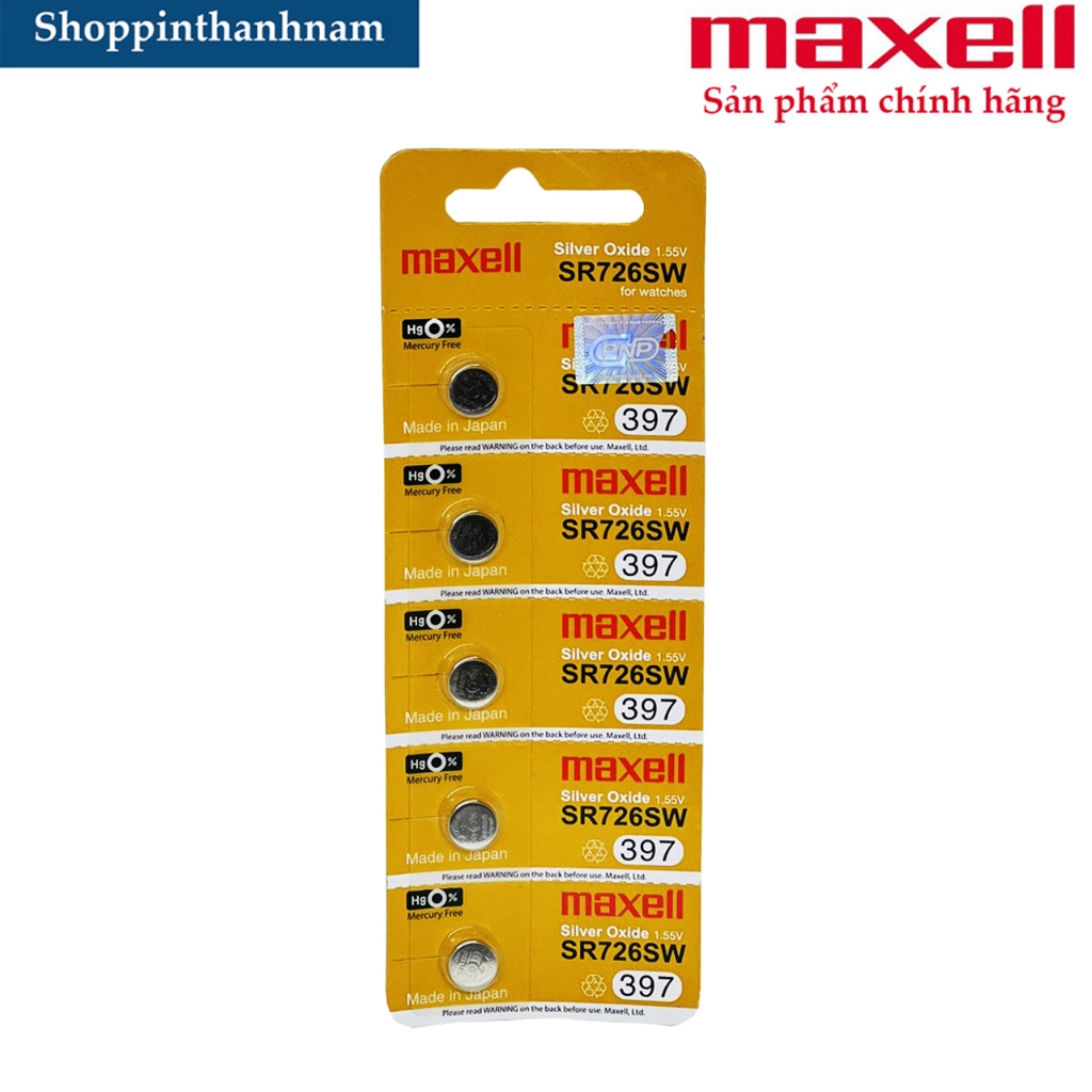 Vỉ 5 Viên Pin MAXELL SR726 / SR726SW / 397 Made in Japan Chính Hãng Thay Pin Đồng Hồ Đeo Tay
