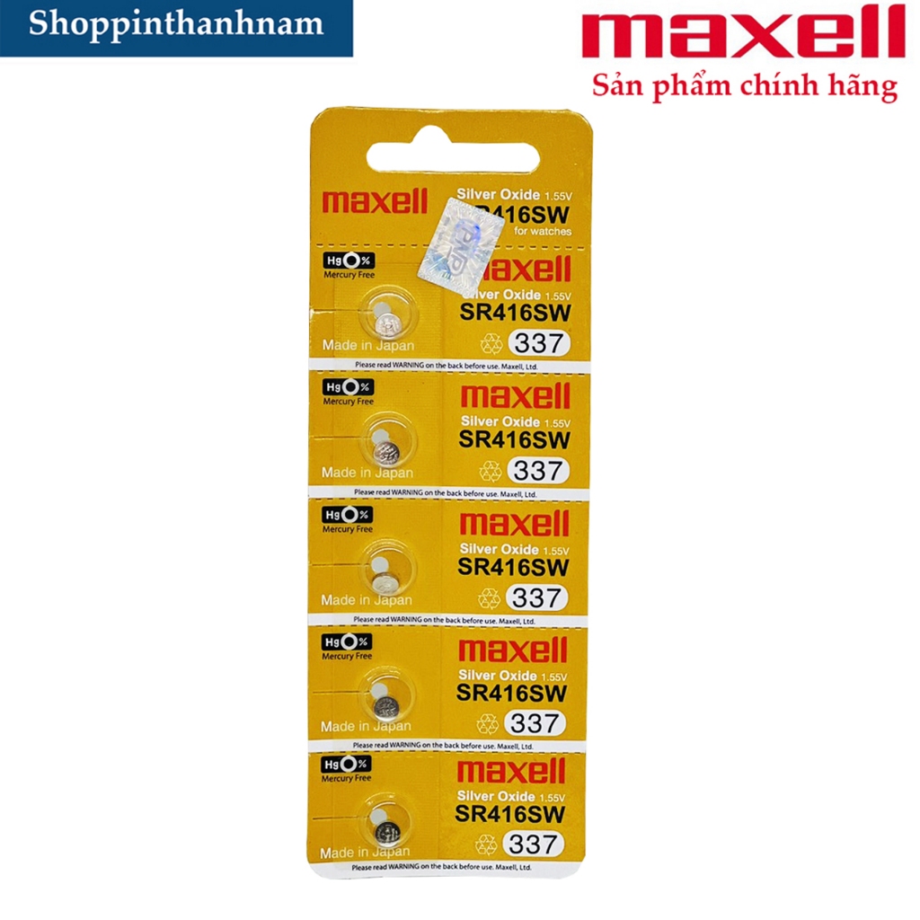 Vỉ 5 Viên Pin MAXELL SR416 / SR416SW / 3337 Made in Japan Chính Hãng Thay Pin Đồng Hồ Đeo Tay
