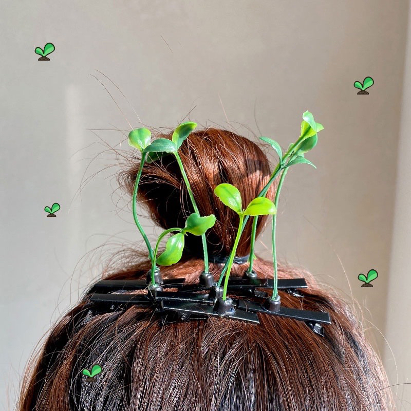Kẹp tóc hình mầm cây đậu nhân tạo xinh xắn