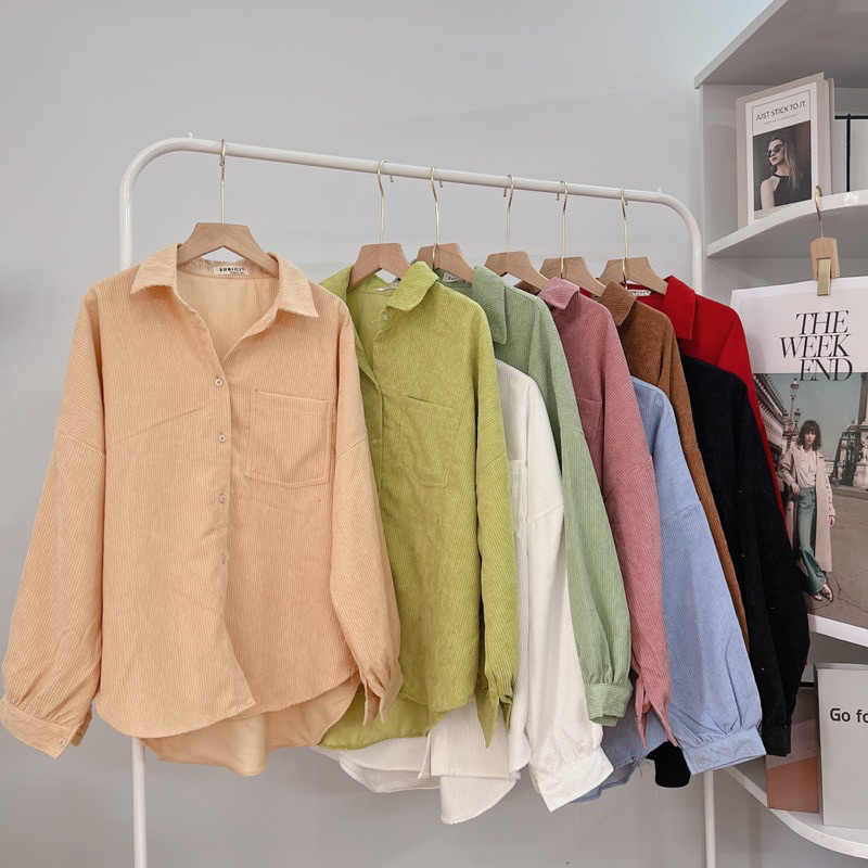 Áo Sơ Mi Tay Dài Chất Nhung Phong Cách Hàn Quốc, Sơ Mi Nữ Kẻ Caro Freesize From Rộng Vừa
