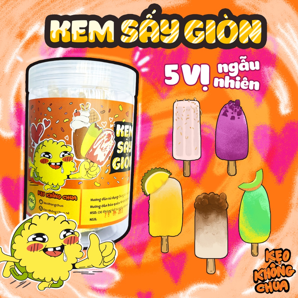 HỘP KEM SẤY GIÒN THƠM NGẬY ( VỊ NGẪU NHIÊN ) - kẹo sấy giòn ăn vặt