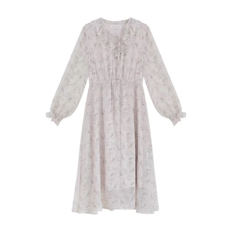 Váy Hoa Nhí Dáng Dài Màu Xám Phong Cách Tiểu Thư Thanh Lịch, Váy/ Đầm Babydoll Xinh Xắn-dd41