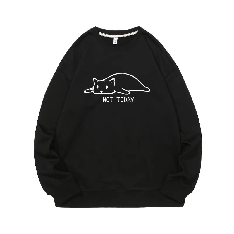 Áo Sweater nỉ da cá hình mèo lười not today hai màu đen trắng, áo nỉ nam nữ đẹp may kĩ, áo nỉ đôi