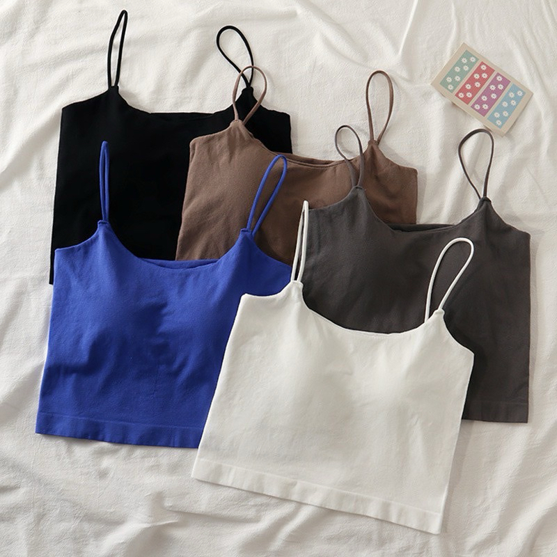 Áo 2 Dây dáng ngắn croptop Sợi Mảnh Khoét Tròn, đệm may liên, Freesize <54kg, V1 dưới 83cm, G237