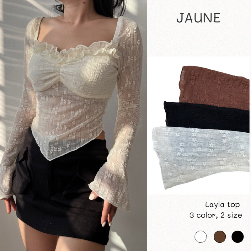 Áo croptop vạt nhọn JAUNE tay dài loe, tôn dáng- LAYLA TOP
