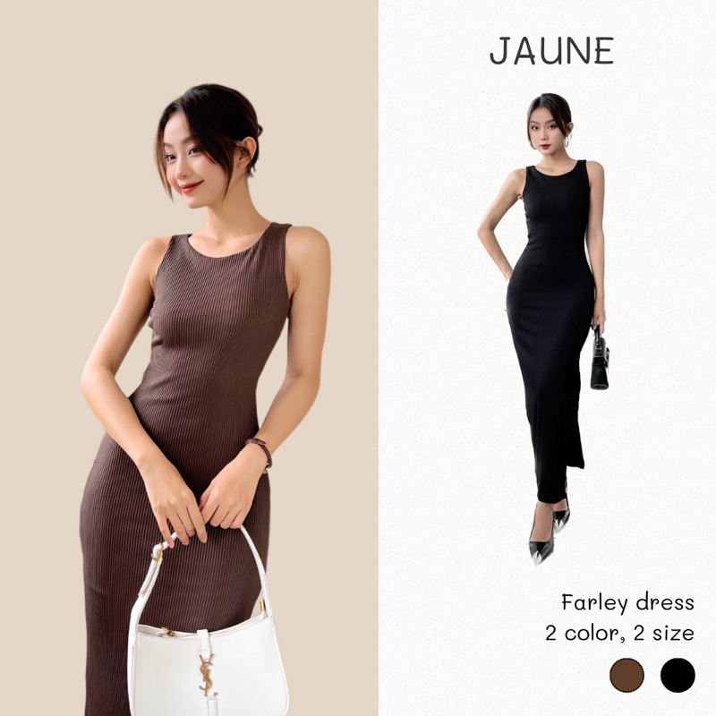Đầm body thun dáng dài JAUNE khoét lưng phối dây cột quyến rũ- FARLEY DRESS