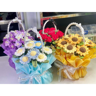Giỏ hoa len nhí handmade mix màu theo yêu cầu