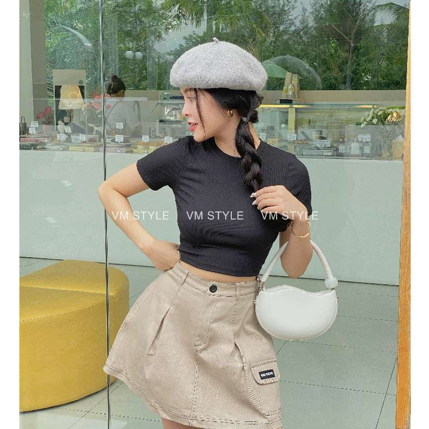 Áo croptop trơn nữ VMSTYLE chất thun co giãn ngắn tay nhiều màu sắc - ATU00028