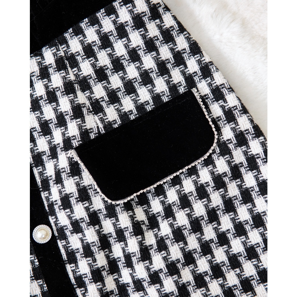 Váy Dạ Nữ Cao Cấp Phối 2 Màu Chân Váy Kẻ Đính Cúc Đá Sang Chảnh🌸 Ôm Dáng Ôm Hông Tôn Chiều Cao🌸