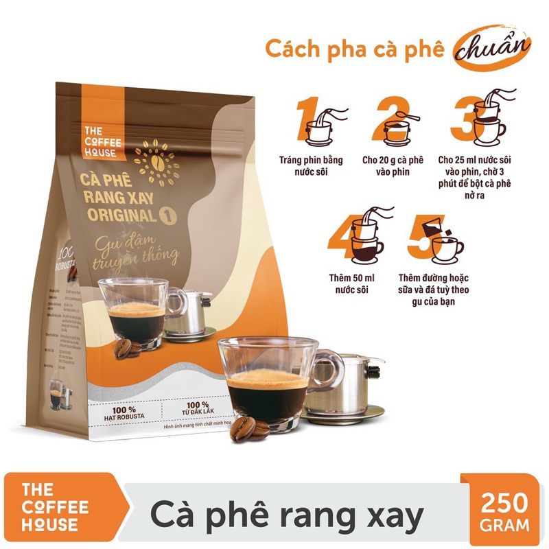 Cà Phê Rang Xay Original 1 250g, 100% Robusta sạch, thưởng thức cà phê The Coffee House ngay tại nhà