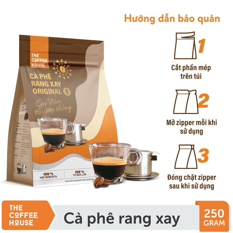 Cà Phê Rang Xay Original 1 250g, 100% Robusta sạch, thưởng thức cà phê The Coffee House ngay tại nhà