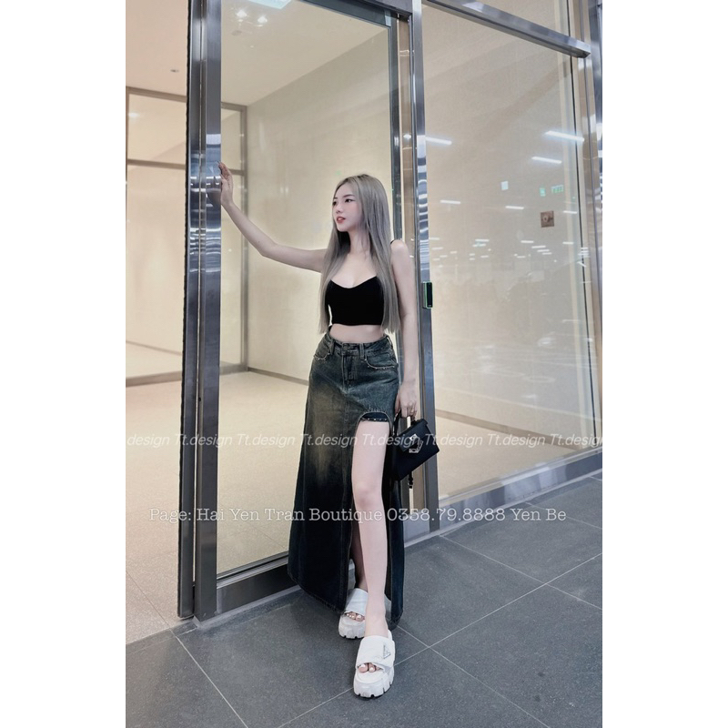 Chân váy Jeans Dài Xẻ Trước Hàng QC Loại 1