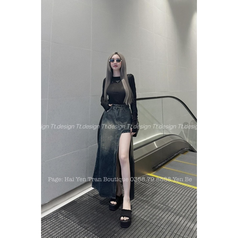 Chân váy Jeans Dài Xẻ Trước Hàng QC Loại 1