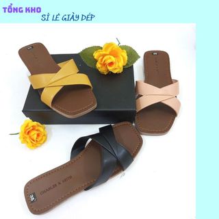 Sandal đế bằng nữ, dép xăng đan quai chéo da chống xước thời trang HL0013