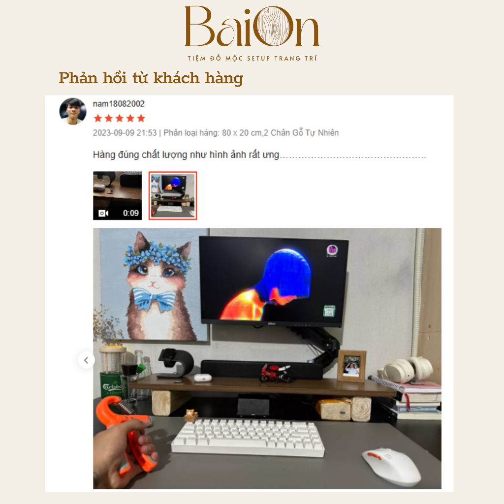 Kệ Màn Hình Máy Tính / Kệ Để Máy Tính/ Kệ Laptop bằng gỗ - Chân Gỗ Tự Nhiên - BaiOn -Dễ dàng lắp đặt - Dài 80/100/120 cm