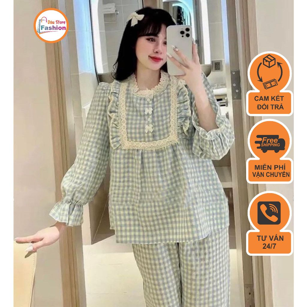 Bộ bầu - bộ sau sinh - ( KRO Dài - Cổ Chạy Ren ) - chất liệu kte Lụa Mềm - kiểu mới thời trang