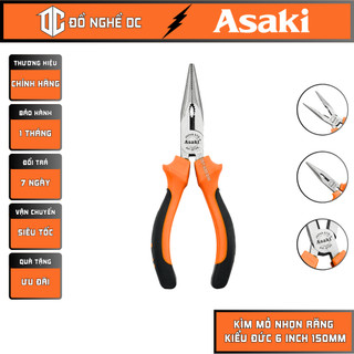 Kìm nhọn, kềm mỏ nhọn răng kiểu đức 6"/150mm ak-8105 asaki japan std thép cao cấp, dùng để cắt, giữ, kẹp dây điện