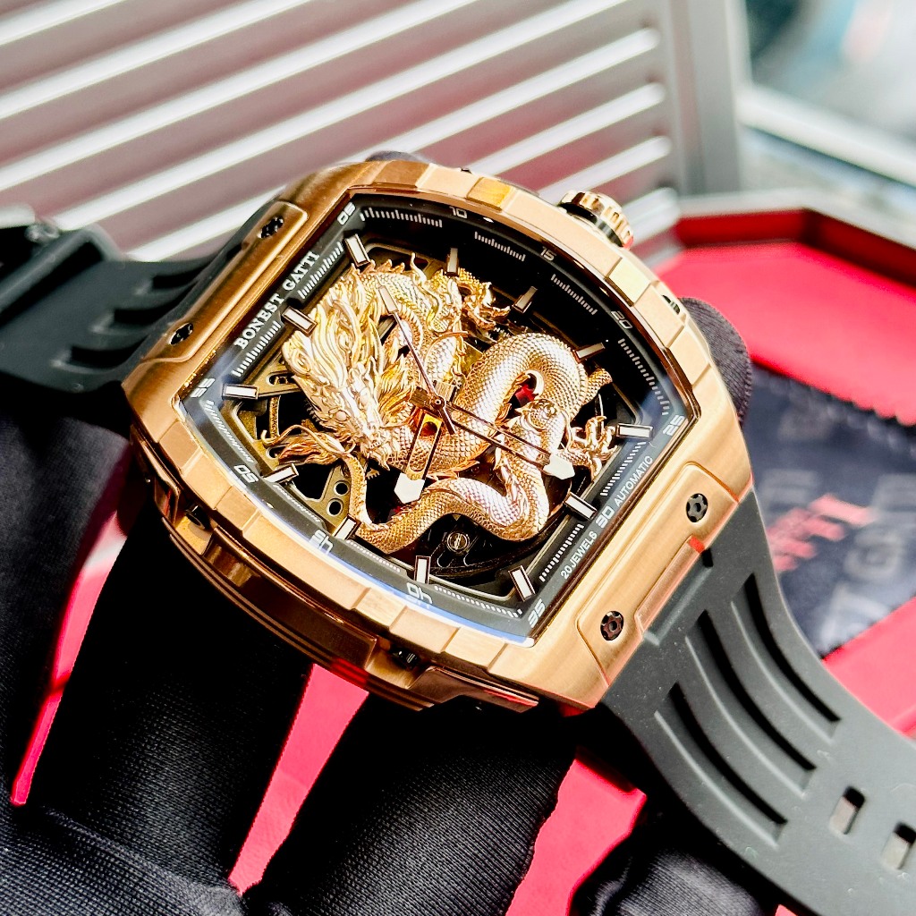 Đồng hồ Nam Bonest Gatti BG5606G Máy Cơ  Phiên Bản Rồng Vàng Tặng Kèm Mô Hình Xe Đua