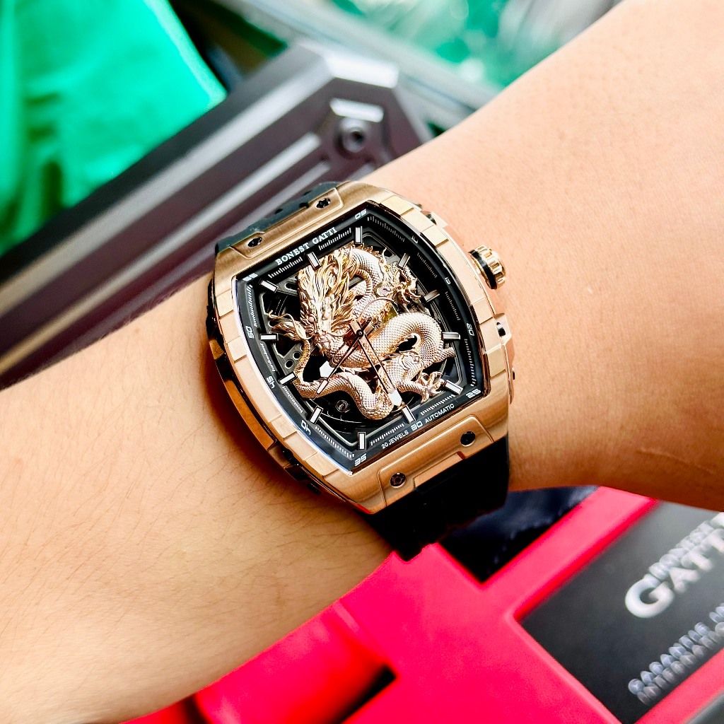 Đồng hồ Nam Bonest Gatti BG5606G Máy Cơ  Phiên Bản Rồng Vàng Tặng Kèm Mô Hình Xe Đua