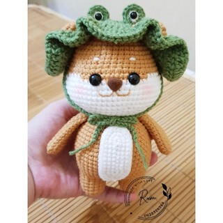 Thú len nhồi bông chó shiba đội mũ ếch 16cm - 18cm