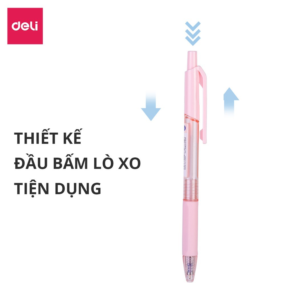 Bút Bi Bấm Mực Xanh Deli Q199 Ngòi 0.7mm Đệm Tay Cao Su