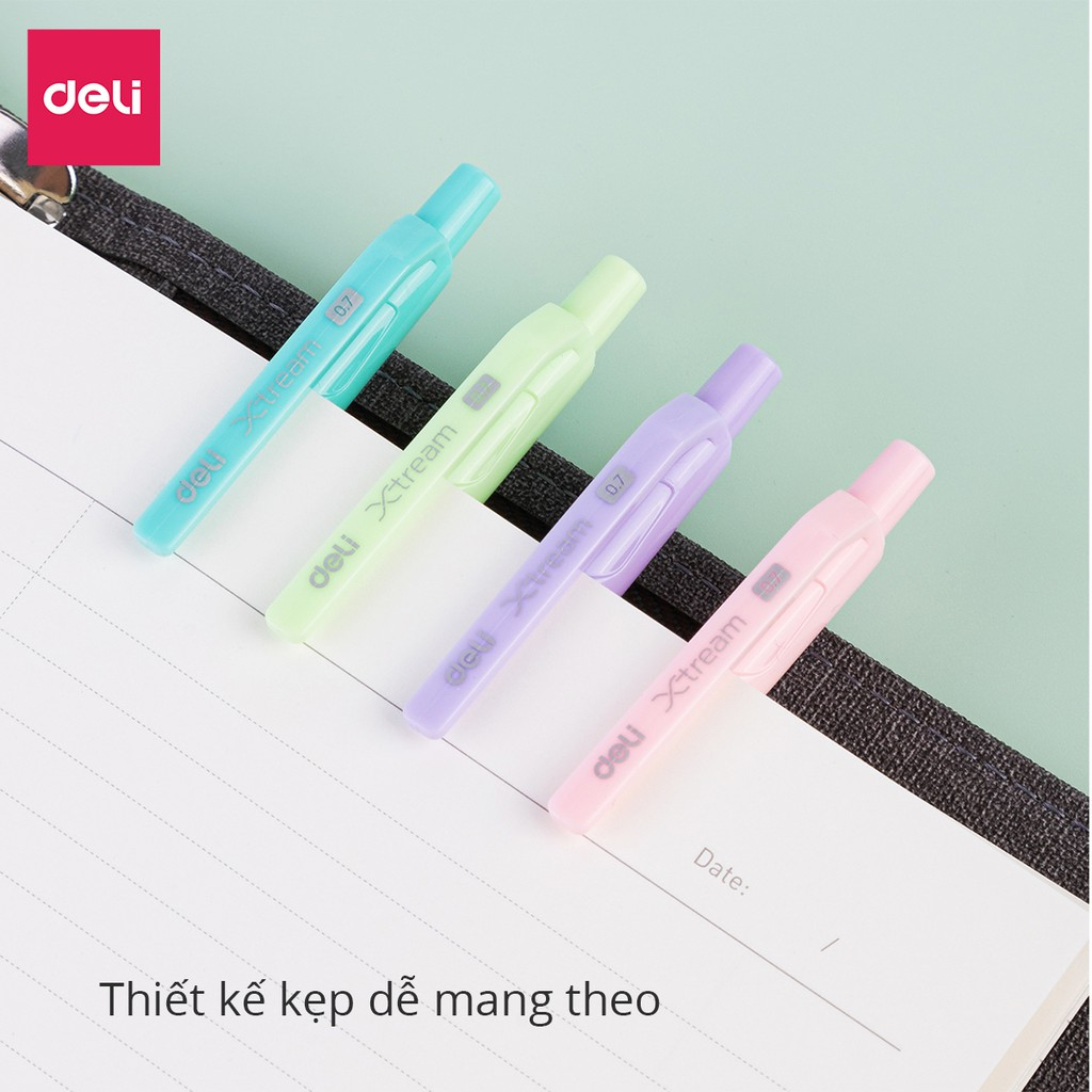 Bút Bi Bấm Mực Xanh Deli Q199 Ngòi 0.7mm Đệm Tay Cao Su