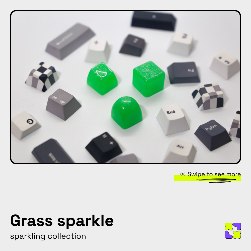 Keycap Artisan bàn phím cơ XULU GRASS Sparkle màu xanh nổi bật trang trí bàn phím cơ truyền cảm hứng học tập làm việc
