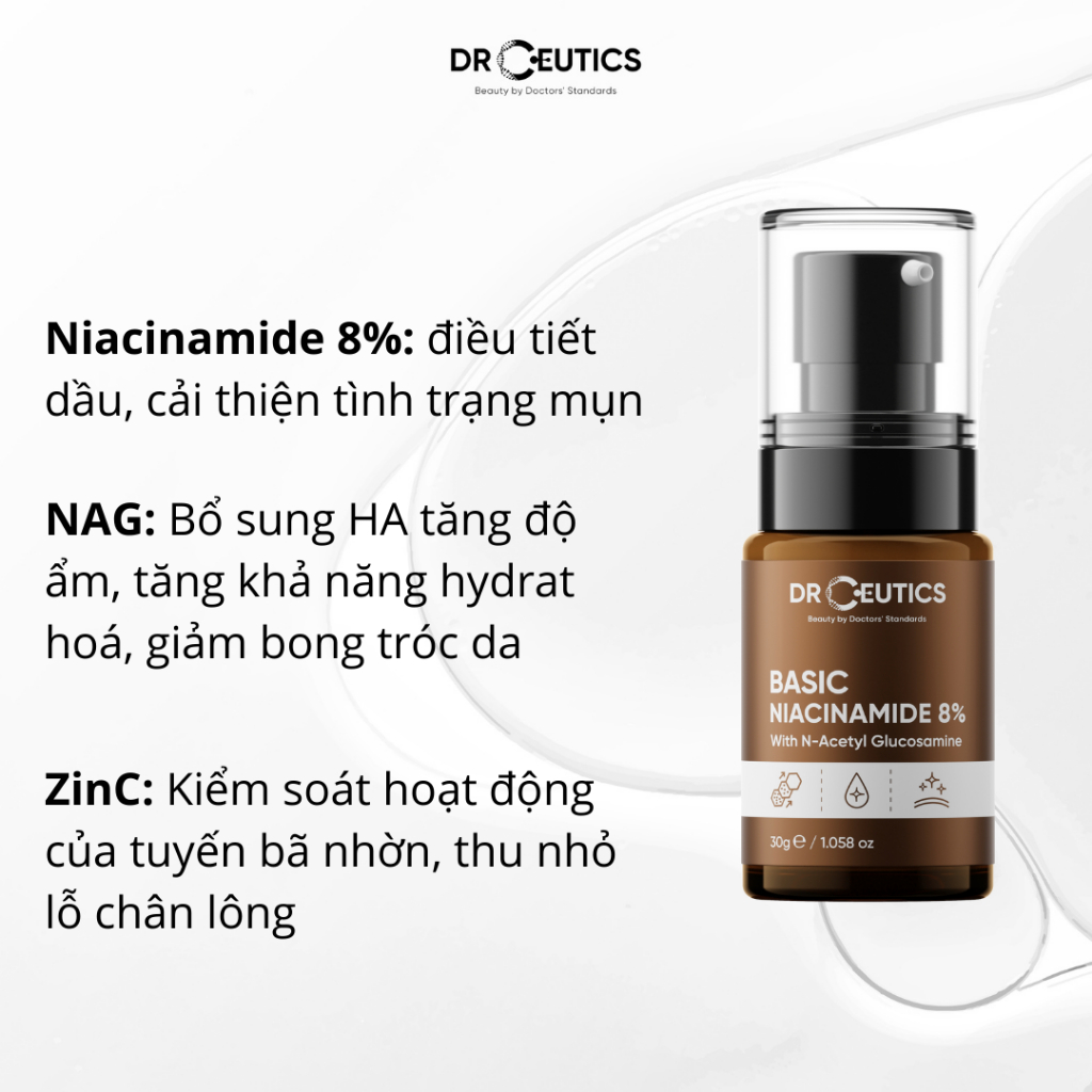 Serum Giảm Thâm DrCeutics Niacinamide 12% + NAG 5% (B3) Giảm Thâm Sáng Da Kiềm Dầu 30ml - 100ml