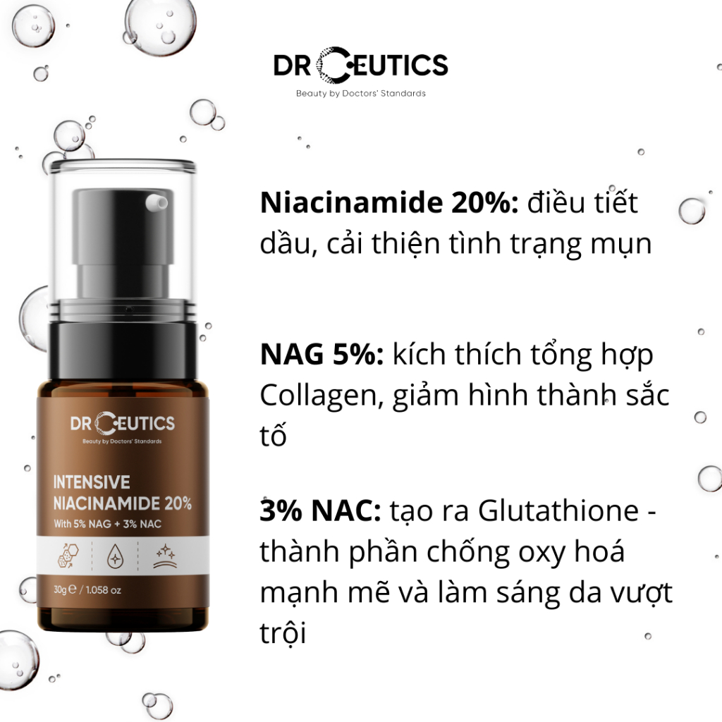 Serum Giảm Thâm DrCeutics Niacinamide 12% + NAG 5%  Giảm Thâm Sáng Da Kiềm Dầu 30ml - 100ml
