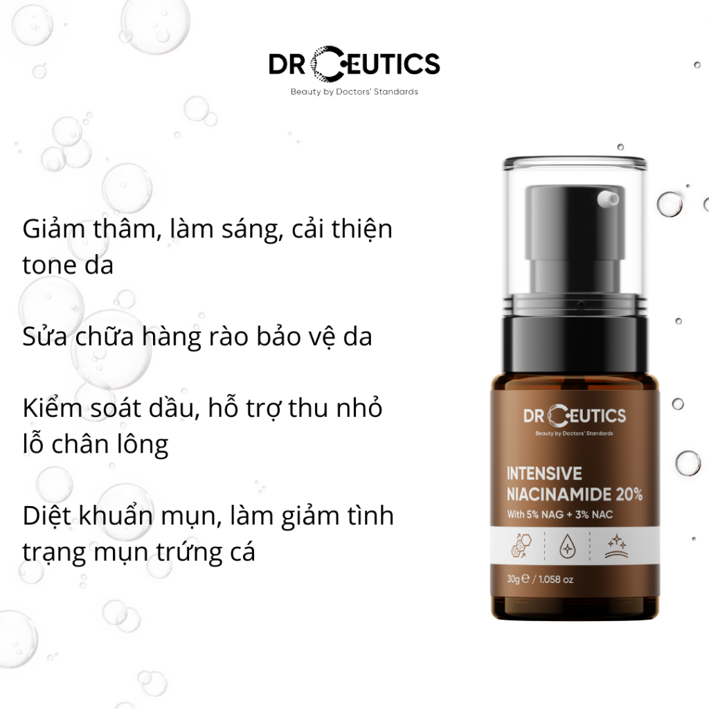 Serum Giảm Thâm DrCeutics Niacinamide 12% + NAG 5% (B3) Giảm Thâm Sáng Da Kiềm Dầu 30ml - 100ml