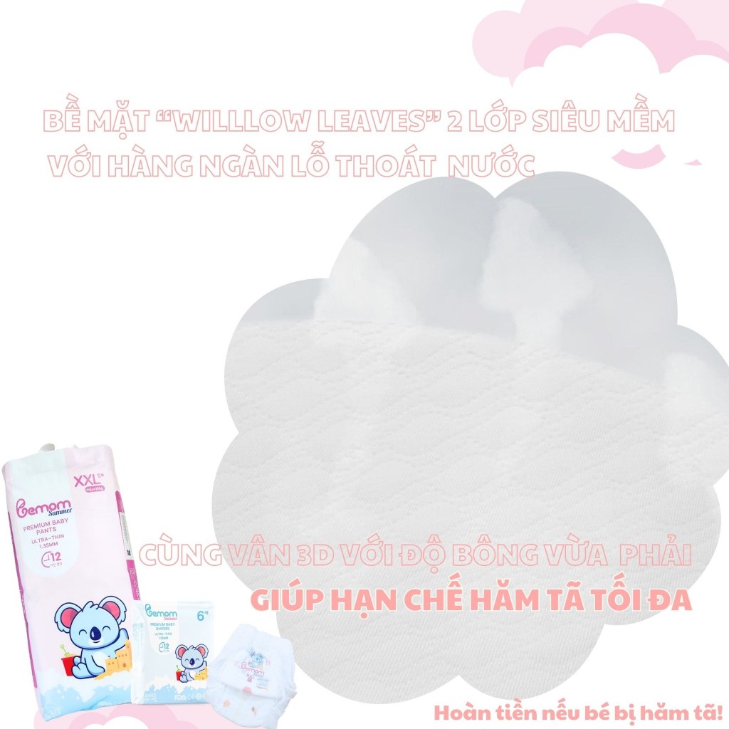 Tã/bỉm dán/quần BEMOM HÀN QUỐC siêu mỏng siêu mềm siêu thấm hút S56/M48/L46/M44/L42/XL40/2XL38/3XL36