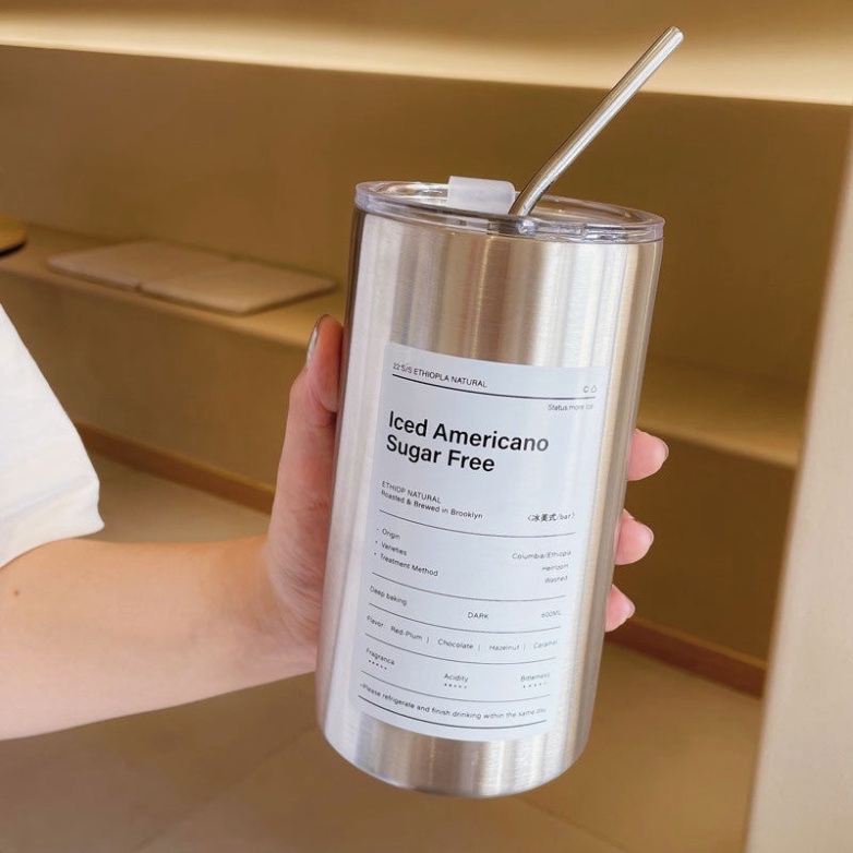 FREESHIP Ly Giữ Nhiệt Americano 600ml , Inox 304 Cao Cấp - Cốc Uống Nước Giữ Nhiệt Có Ống Hút Siêu Tiện Lợi