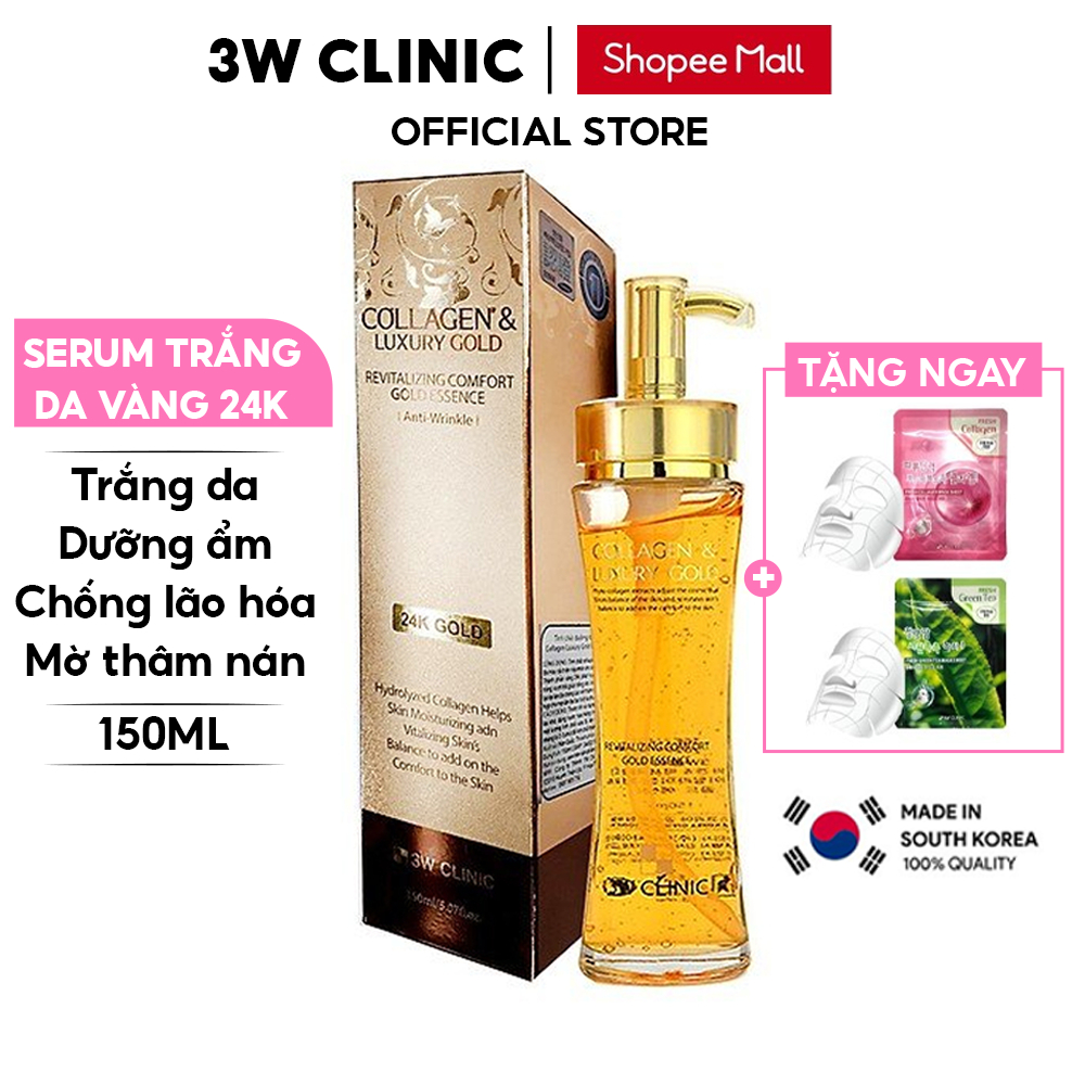 Tinh Chất Serum Vàng 24K Collagen Gold Luxury 3W Clinic Hàn Quốc Tái Tạo Chống Lão Hóa 150ml Giúp Da Căng Bóng