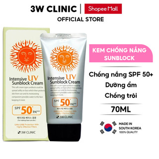 Kem Chống Nắng 3W Clinic Hàn Quốc Intensive UV Sunblock Cream SPF 50 PA+++ 70ml giúp bảo về da và dưỡng ẩm cho da