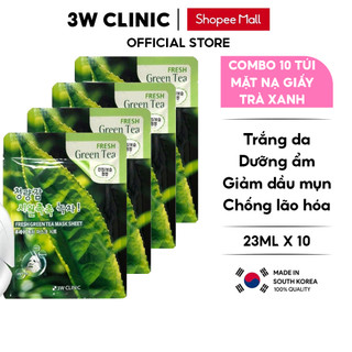 Combo 10 Túi Mặt nạ giấy - Mặt nạ dưỡng da giảm mụn chiết xuất Trà Xanh 3W Clinic Hàn Quốc 23mlx10