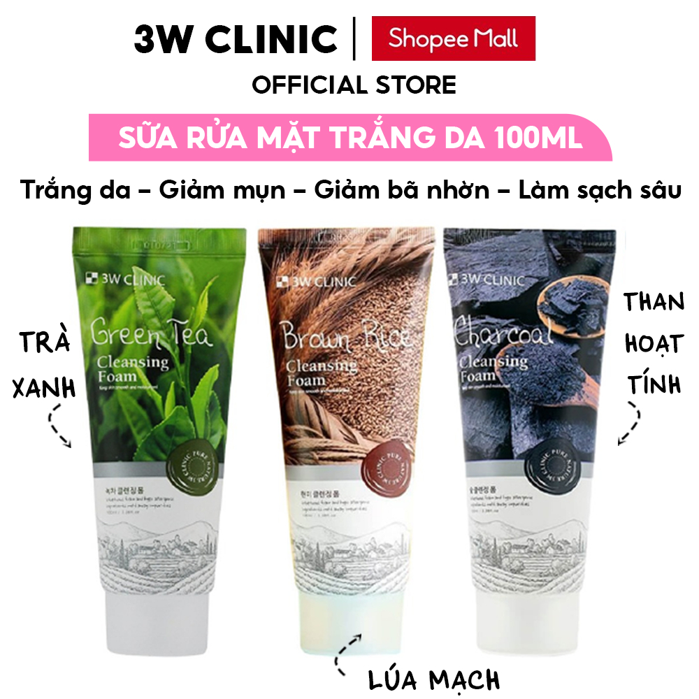 Sữa rửa mặt trắng da 3W Clinic Hàn Quốc chiết xuất từ thiên nhiên giúp sạch khuẩn trắng da giảm dầu mụn 100ml