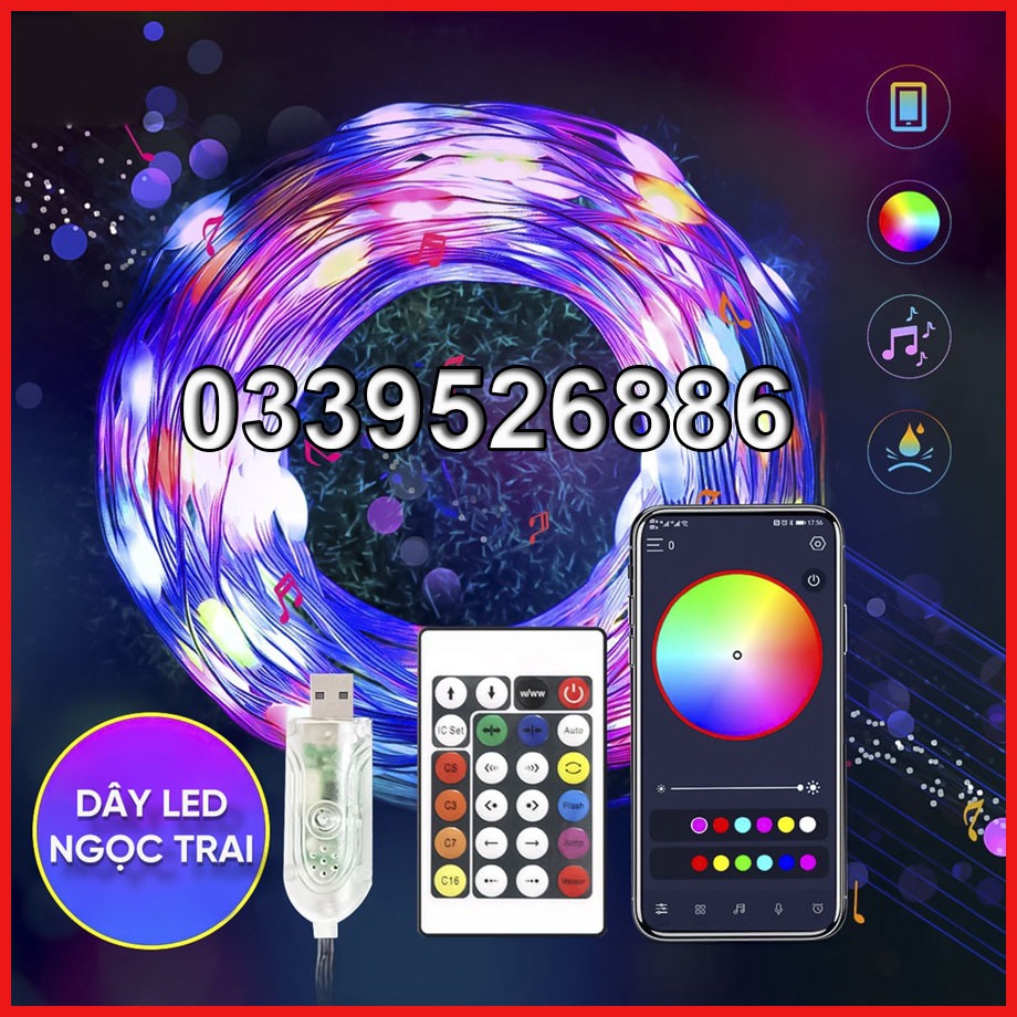 Dây đèn led đổi màu ARGB hiệu ứng nháy đuổi chỉnh app dt, cảm âm, led dây ngọc trai.