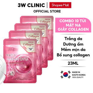 Combo 10 Túi Mặt nạ giấy - Mặt nạ dưỡng da chiết xuất từ Collagen 3W Clinic Hàn Quốc 23mlx10