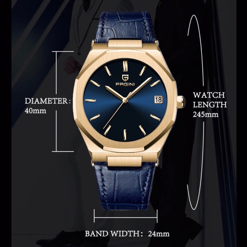 Đồng hồ nam thời trang dây da cao cấp Pagini có lịch ngày giá rẻ - Kingsman Watch