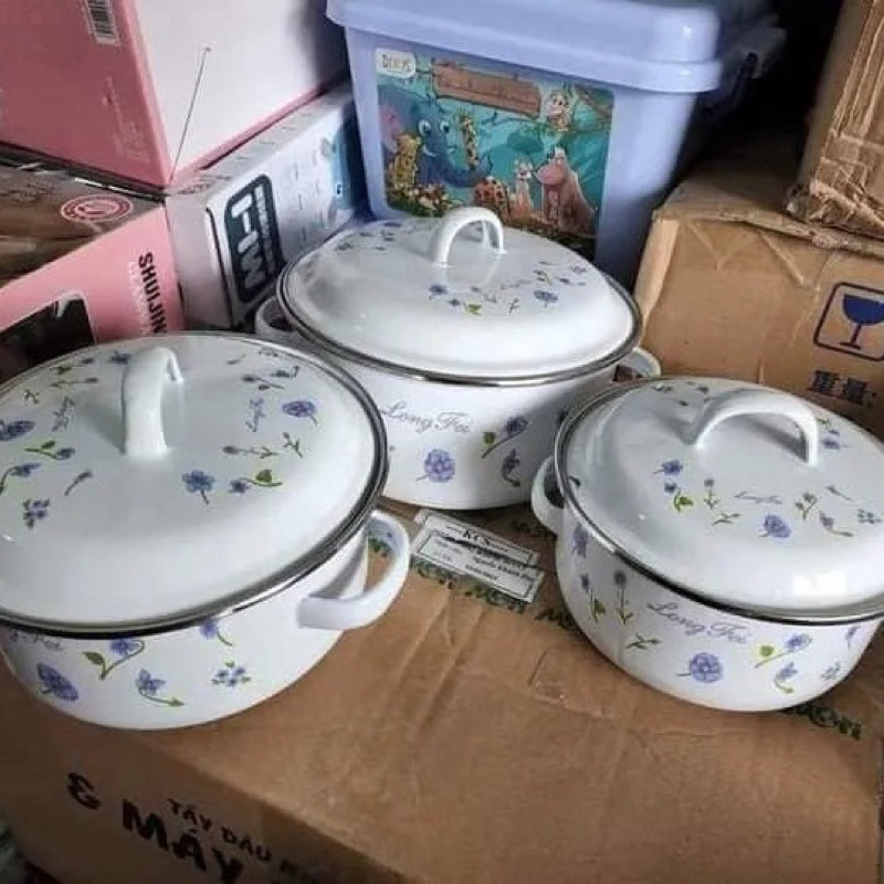 BỘ NỒI 3 CÁI TRÁNG MEN IN HOA