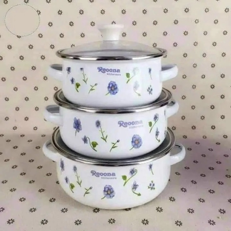 BỘ NỒI 3 CÁI TRÁNG MEN IN HOA