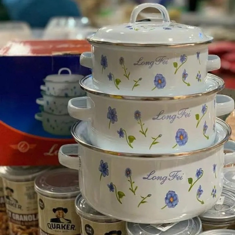 BỘ NỒI 3 CÁI TRÁNG MEN IN HOA